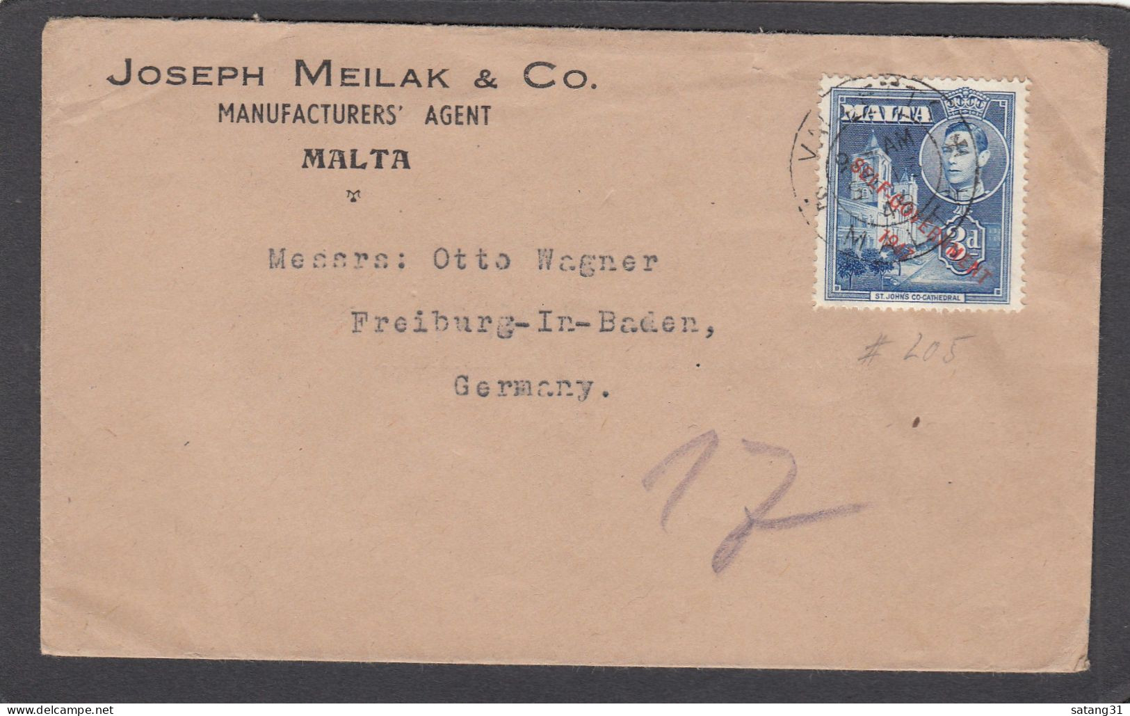 LETTRE DE VALETTA POUR FREIBURG,ALLEMAGNE.1949. - Malte (...-1964)