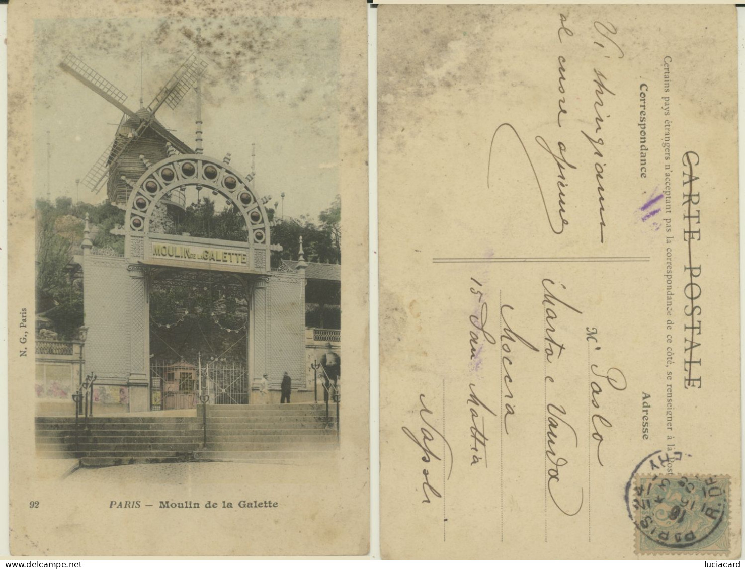 PARIS -MOULIN DE LA GALETTE 1905 MACCHIE - Cafés, Hôtels, Restaurants