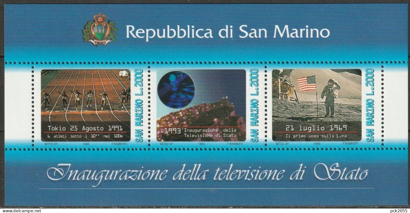 San Marino 1993 Mi Nr. 1532 - 1534 Block 16 Sendebeginn Des Nationalen Fernsehsenders ( D 4190) - Blocs-feuillets