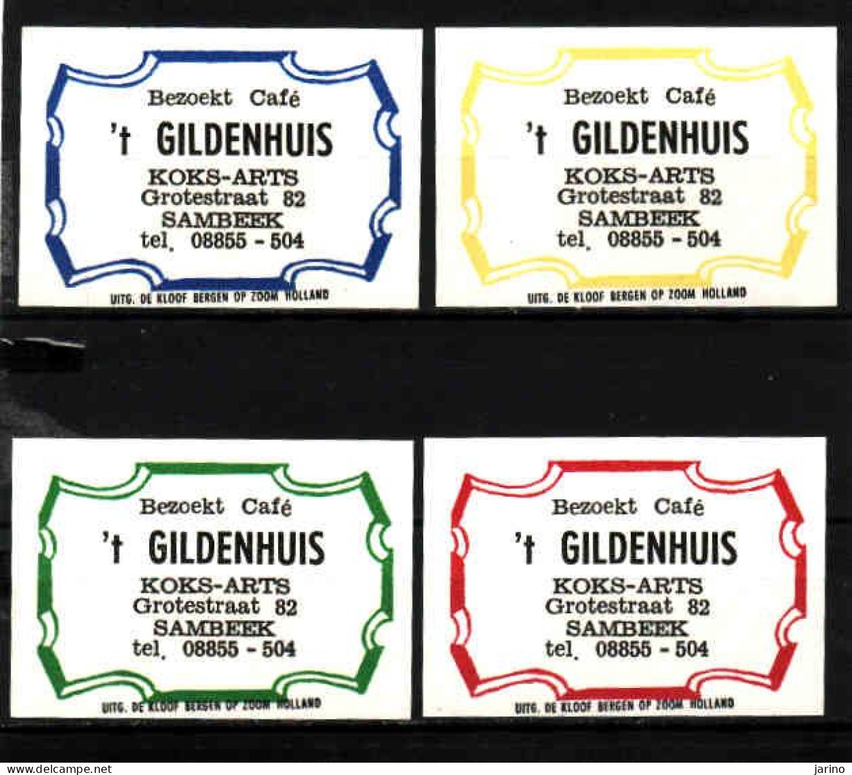 4 Dutch Matchbox Labels, SAMBEEK - North Brabant, Café 't GILDENHUIS, Koks - Arts, Holland, Netherlands - Boites D'allumettes - Etiquettes