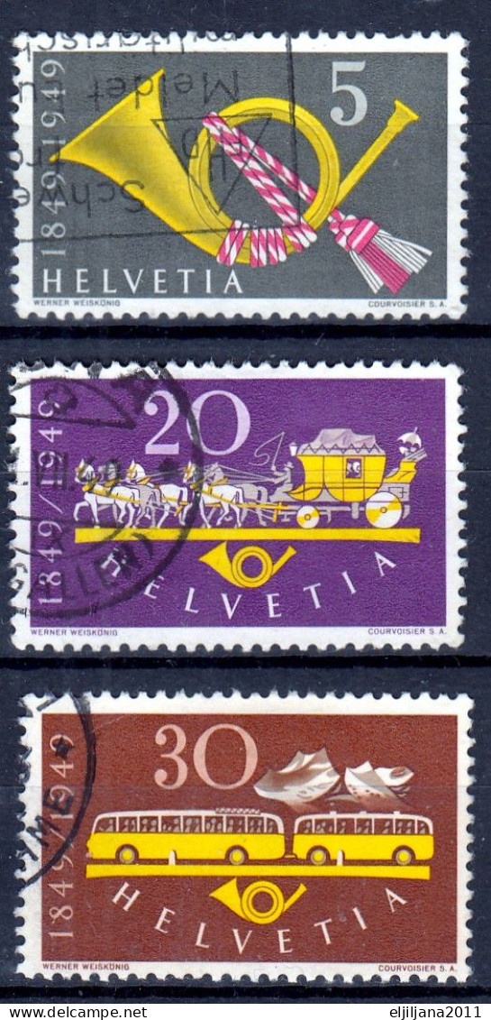 Switzerland / Helvetia / Schweiz / Suisse 1949 ⁕ 100 Years Of Swiss Post Mi.519-521 ⁕ 3v Used - Oblitérés