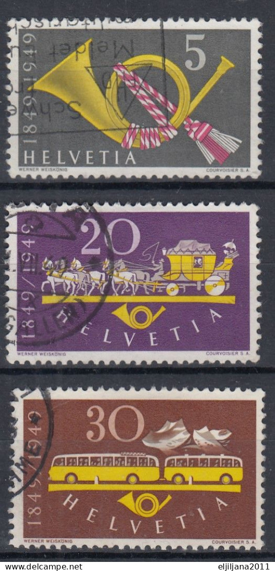 Switzerland / Helvetia / Schweiz / Suisse 1949 ⁕ 100 Years Of Swiss Post Mi.519-521 ⁕ 3v Used - Oblitérés