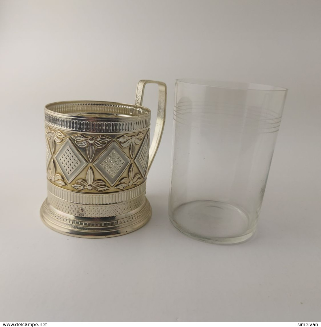 Vintage Soviet Russian Podstakannik Tea Cup Holder With Glass USSR #5536 - Kopjes