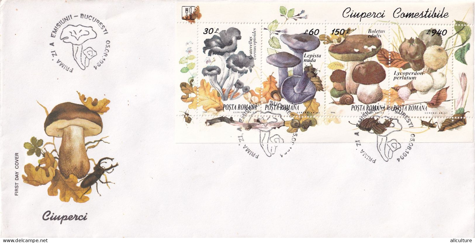 A24720 - - A24723  - 4X CIUPERCI COVER FDC MUSHROOMS MUSHROOM CHAMPIGNON  FDC   ROMANIA - Hongos