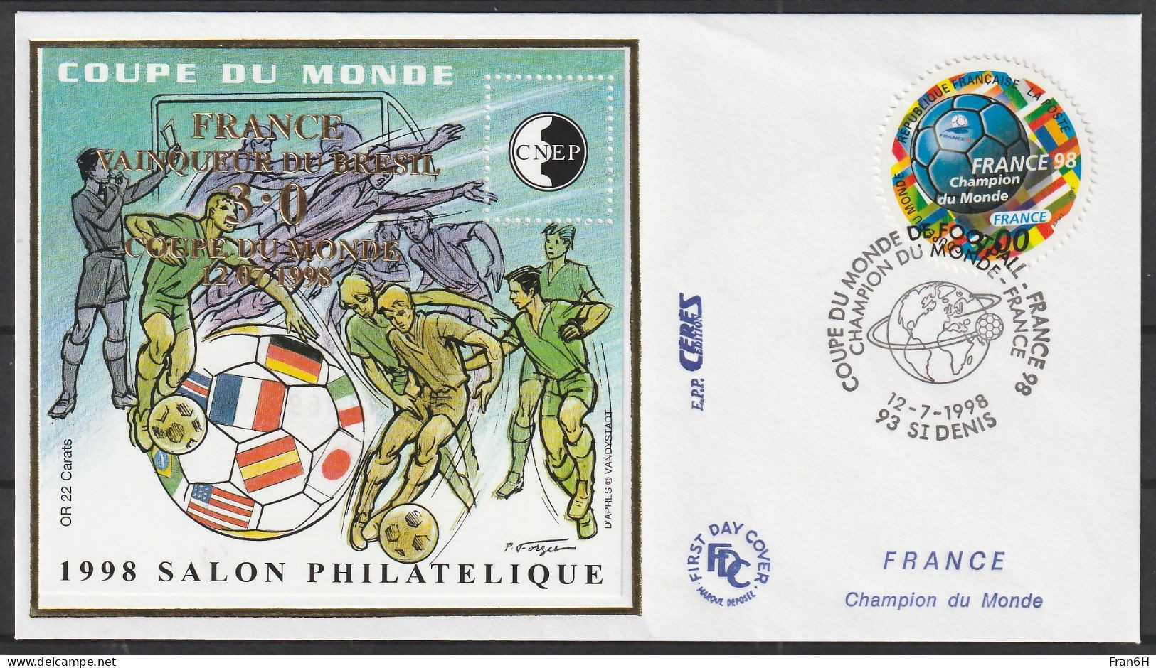 Bloc CNEP N° 27 - FDC COUPE DU MONDE 1998 - SURCHARGE OR 3-0 - CNEP