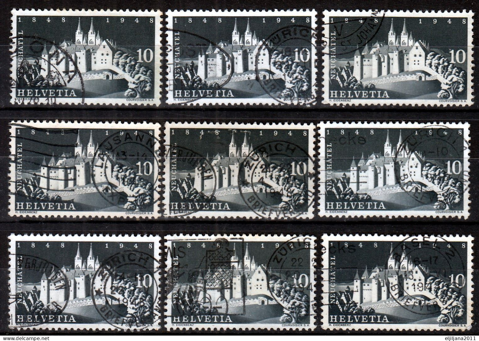 Switzerland / Helvetia / Schweiz / Suisse 1948 ⁕ 100th Of The Swiss Federal State, Schloss Neuenburg Mi.497 ⁕ 9v Used - Oblitérés