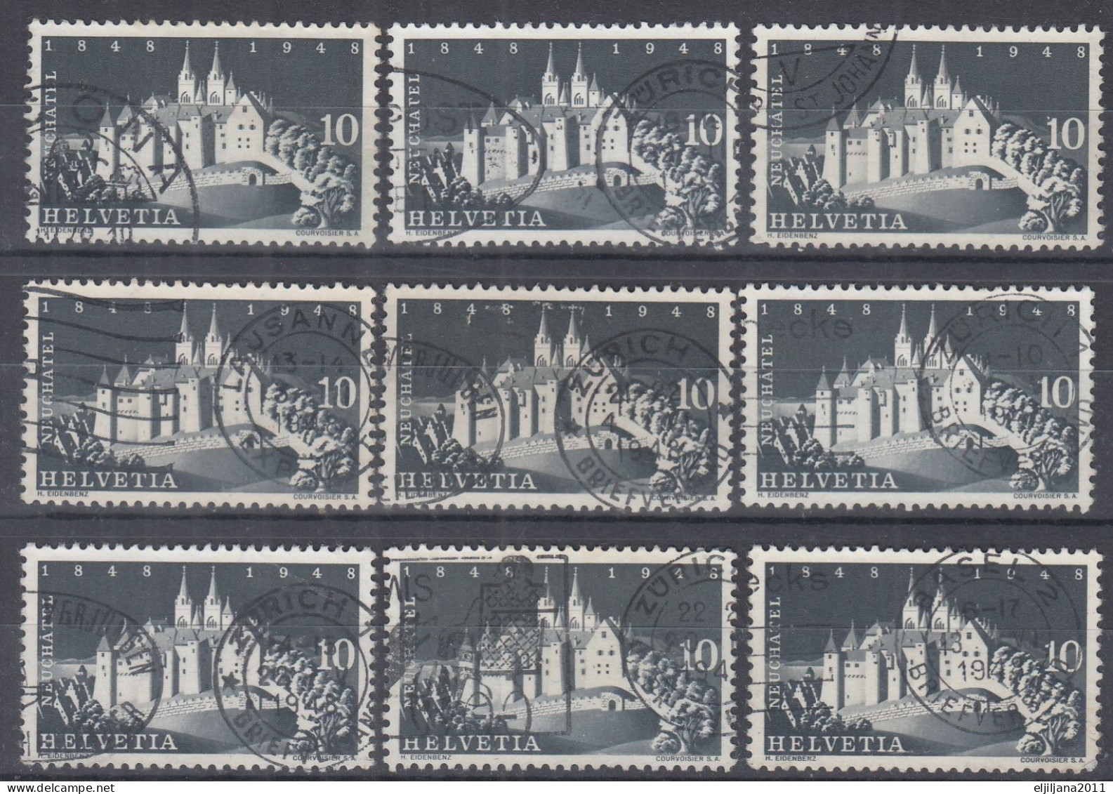 Switzerland / Helvetia / Schweiz / Suisse 1948 ⁕ 100th Of The Swiss Federal State, Schloss Neuenburg Mi.497 ⁕ 9v Used - Used Stamps
