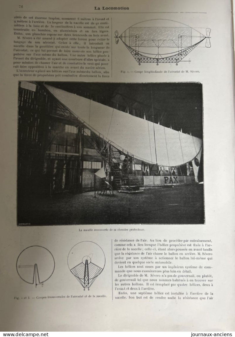 1902 LE DIRIGEABLE DE Mr SÈVERO " LE PAX " - Revue  LA LOCOMOTION - 1900 - 1949