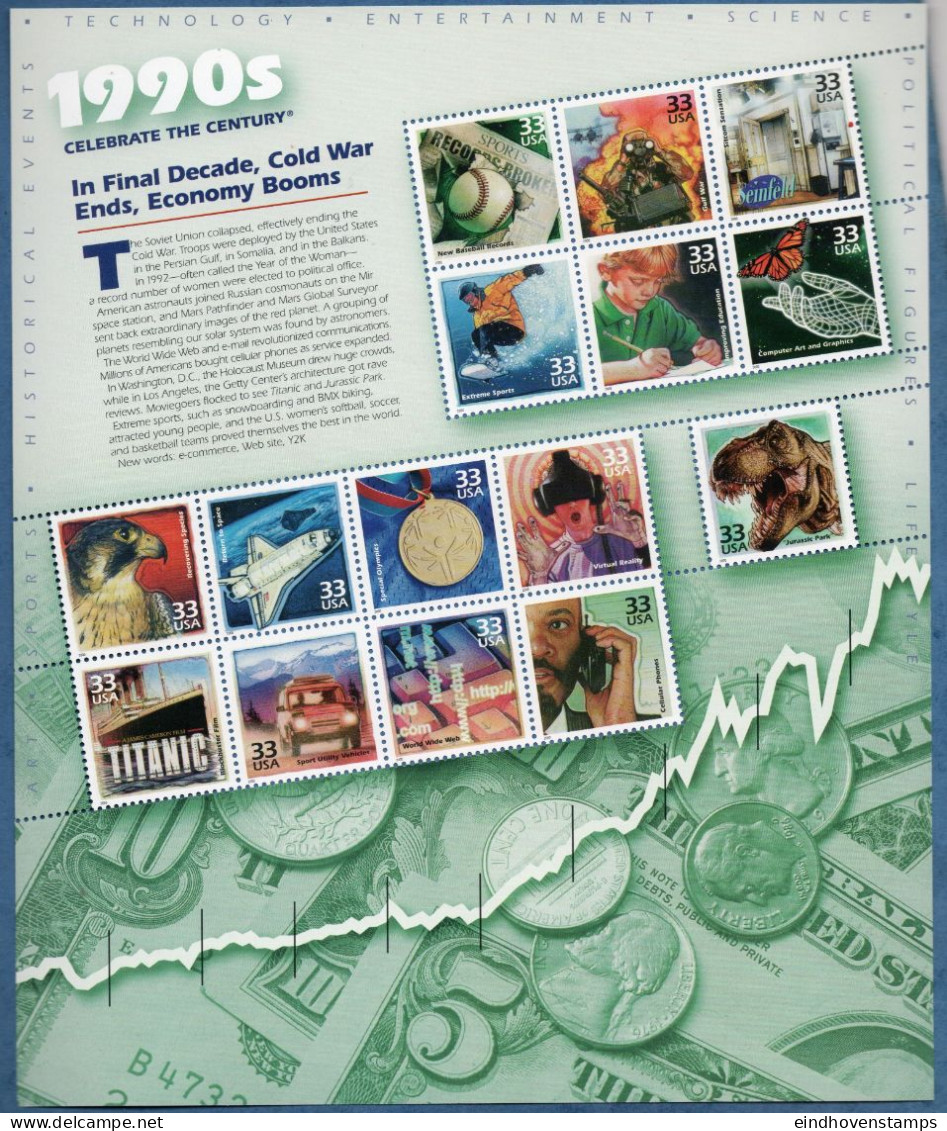 USA 2000 America 20th Century Block MNH Cold War Ends, Economy Booms - Blokken & Velletjes