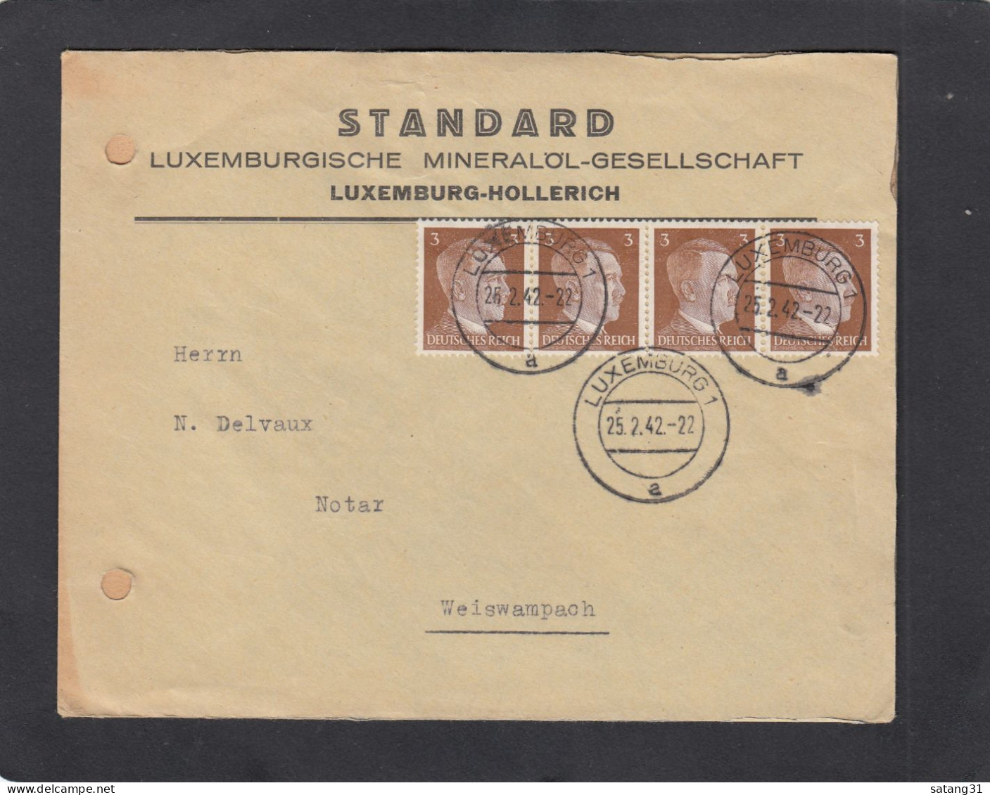 STANDARD LUXEMBURGISCHE MINERALÖL GESELLSCHAFT.BRIEF NACH WEISWAMPACH,1942. - 1940-1944 Occupation Allemande