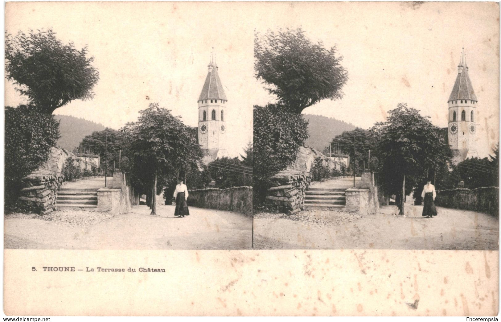 CPA Carte Postale Stéréoscopique Suisse Thoune Terrasse Du Château  VM79767 - Thun