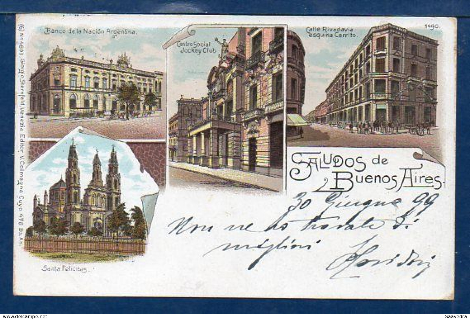 Argentina To Italy, "Gruss From Buenos Aires", 1899, Used Litho Postcard  (037) - Argentinien