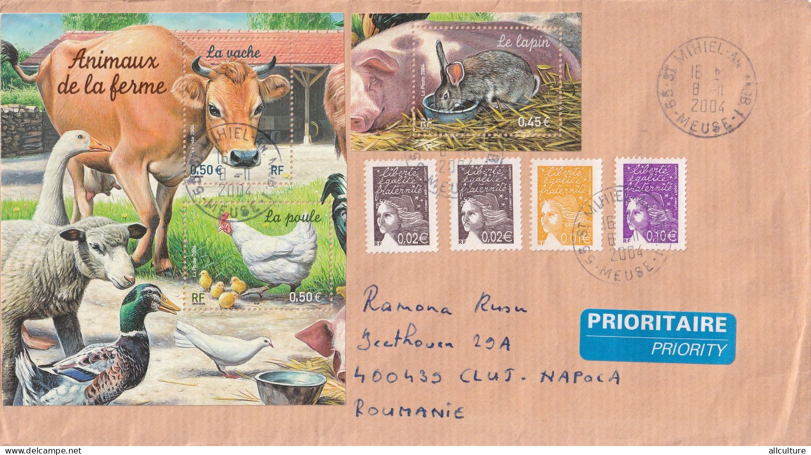A24725 - ANIMAUX DE LA FERME , ANIMALS COUNTRY FARM PIG ,COW ,CHIKEN ETC.  COVER  STAMP 2004 - Buste