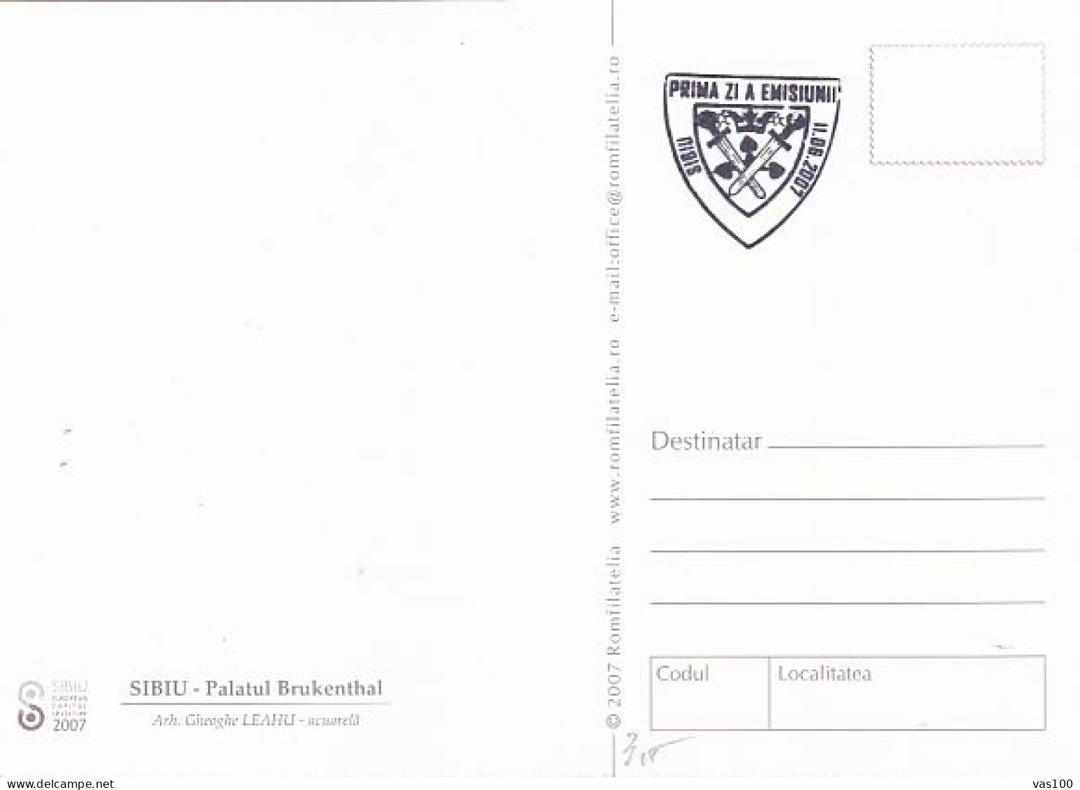 SIBIU- EUROPEAN CULTURAL CAPITAL, BRUKENTHAL PALACE, MUSEUM, CM, MAXICARD, CARTES MAXIMUM, OBLIT FDC, 2007, ROMANIA - Tarjetas – Máximo