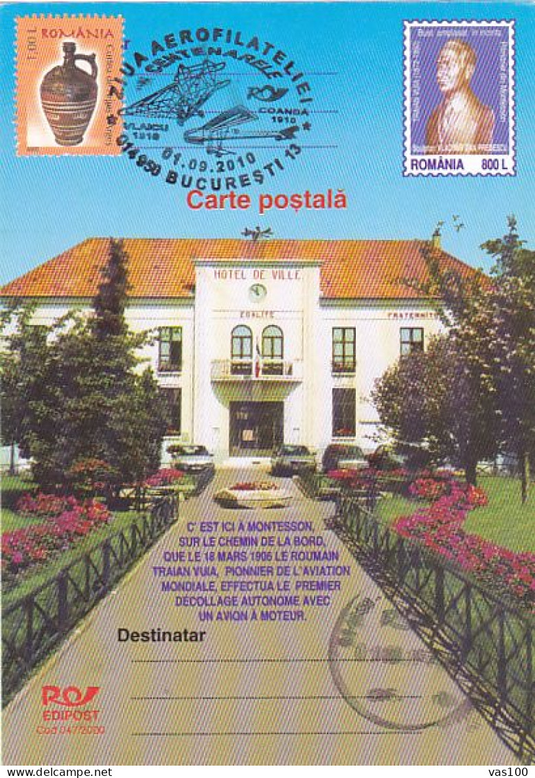 MONTESSON TOWN HALL, TRAIAN VUIA, PC STATIONERY, ENTIER POSTAL, 2000, ROMANIA - Ganzsachen