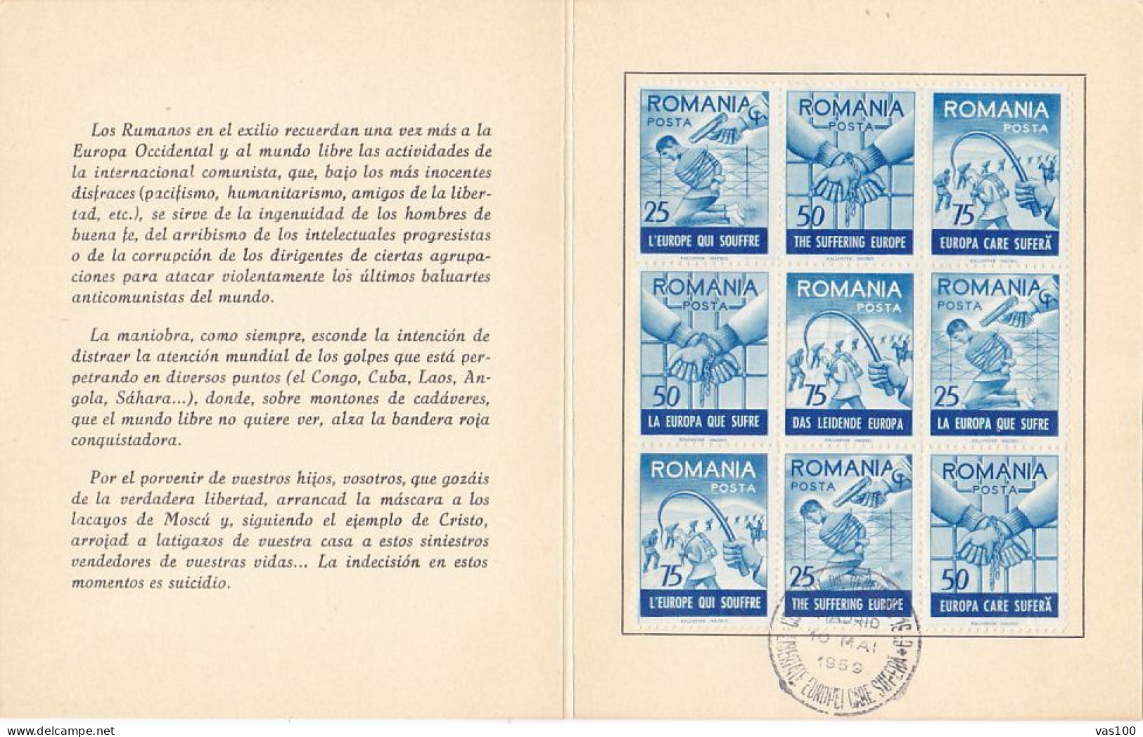 GREAT UNION ANNIVERSARY, TRANSYLVANIA UNION TO ROMANIA, ROMANIANS IN EXILE IN SPAIN, BOOKLET, 1956, ROMANIA - Blocks & Sheetlets