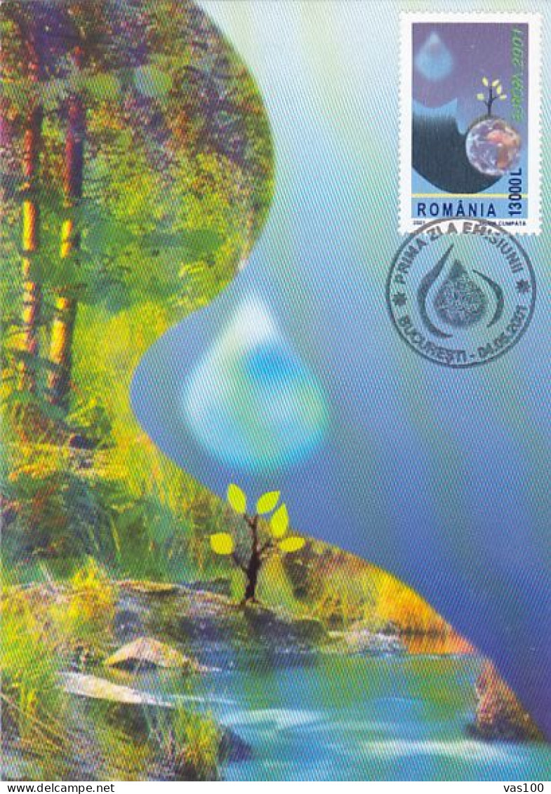 ENVIRONMENT PROTECTION, CLEAN WATERS, CM, MAXICARD, CARTES MAXIMUM, OBLIT FDC, 2001, ROMANIA - Umweltschutz Und Klima