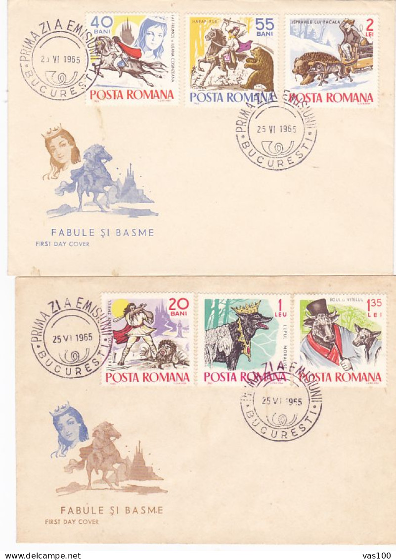 CHILDHOOD, FAIRY TALES, ROMANIAN FAIRY TALES, COVER FDC, X2, 1965, ROMANIA - Contes, Fables & Légendes