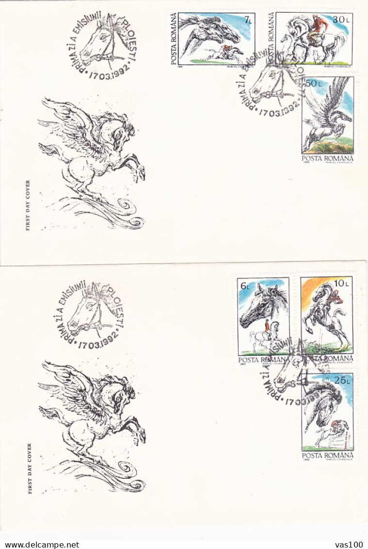 ANIMALS, MAMMALS, HORSES, COVER FDC, X2, 1992, ROMANIA - Horses