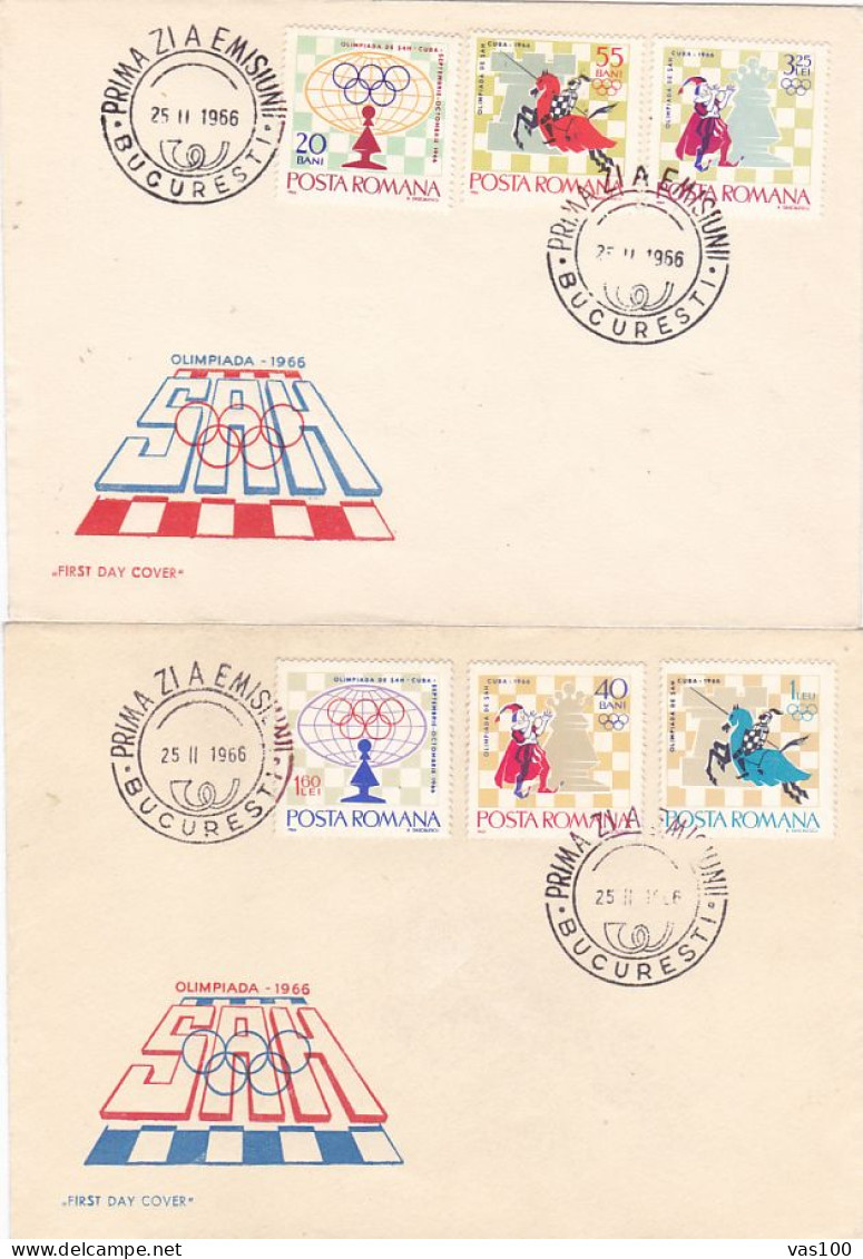 GAMES, CHESS, CUBA CHESS OLYMPIAD, COVER FDC, 2X, 1966, ROMANIA - Scacchi