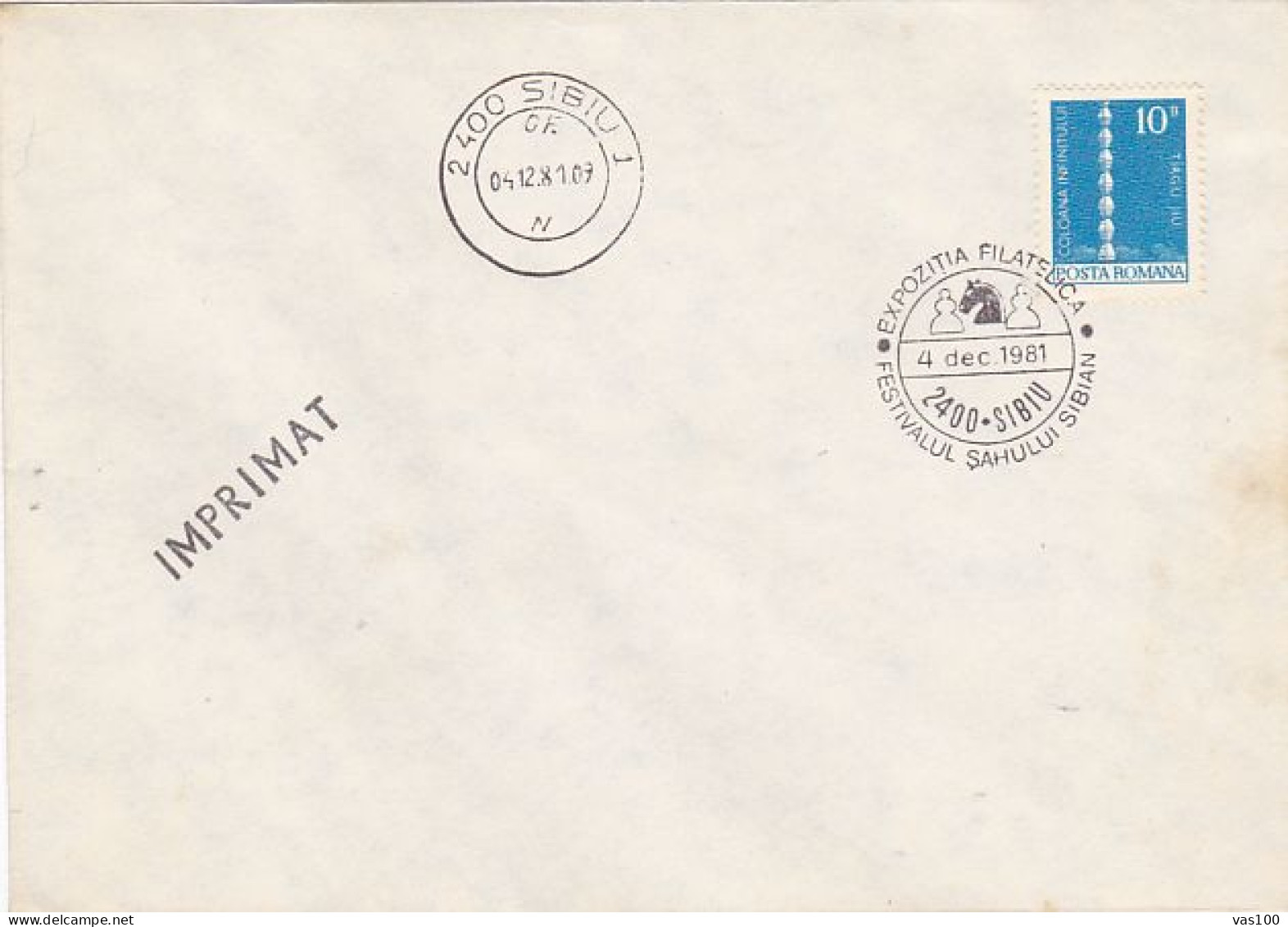 GAMES, CHESS, SIBIU CHESS FESTIVAL SPECIAL POSTMARK ON COVER, 1981, ROMANIA - Chess