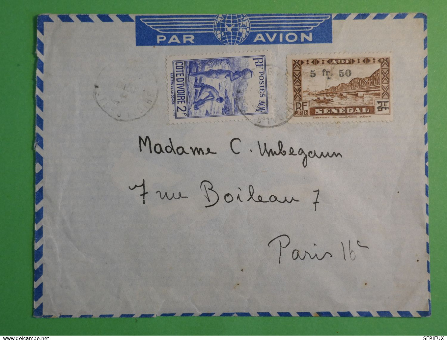 DN9 AOF COTE D IVOIRE     LETTRE  1945  A PARIS FRANCE +SURCHARGE + AFF.  INTERESSANT++ - Covers & Documents