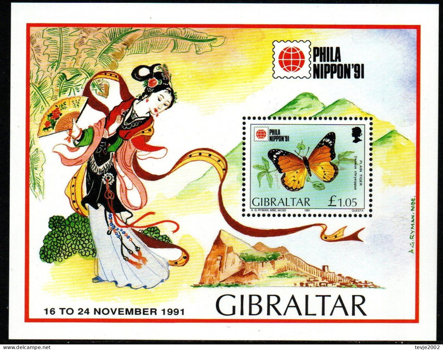 Gibraltar 1991 - Mi.Nr. Block 16 - Postfrisch MNH - Tiere Animals Schmetterlinge Butterflies - Vlinders