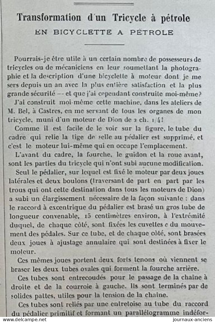 1902 LA LOCOMOTION - Bicyclette à Pétrole - Voiture DE DION BOUTON - SURESNES - CORBEIL - Criterium De Consommation - 1900 - 1949