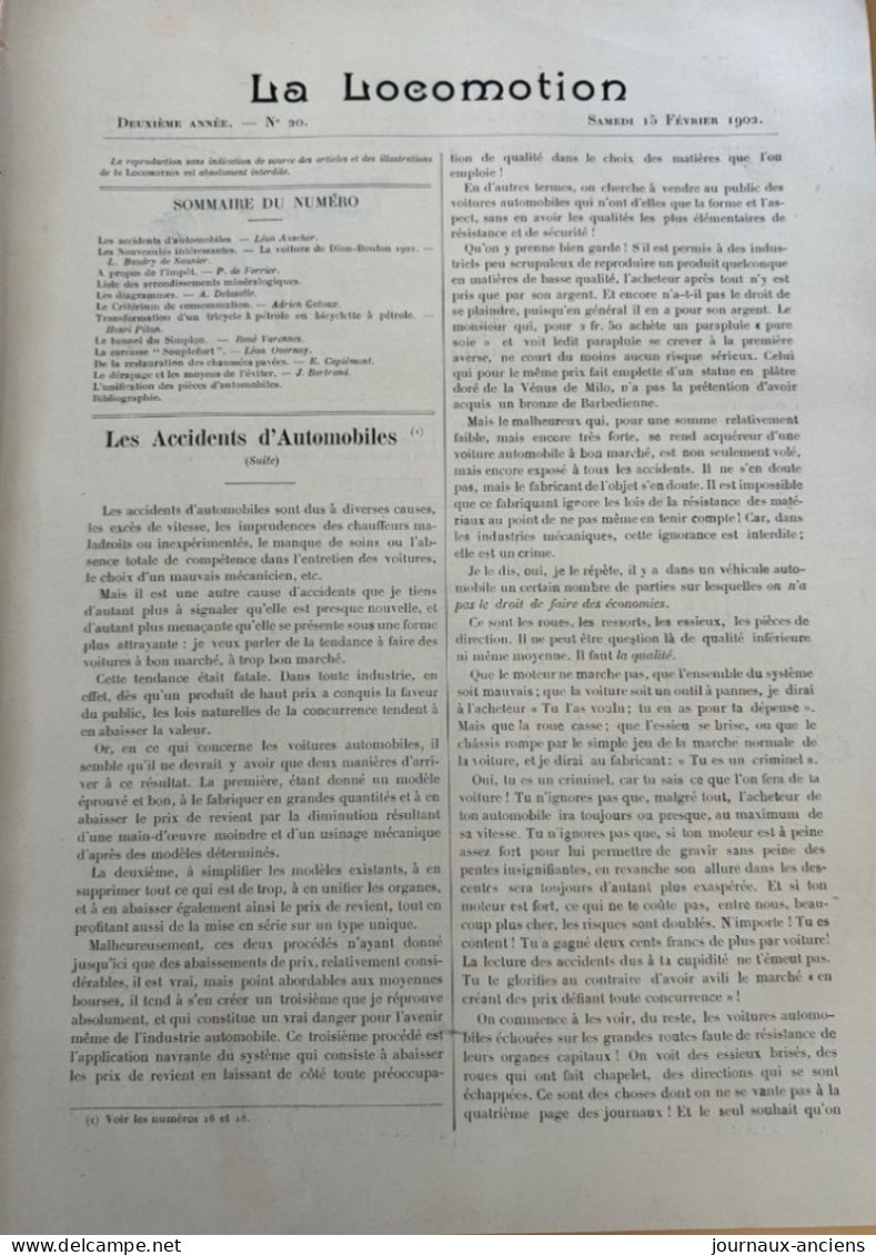 1902 LA LOCOMOTION - Bicyclette à Pétrole - Voiture DE DION BOUTON - SURESNES - CORBEIL - Criterium De Consommation - 1900 - 1949