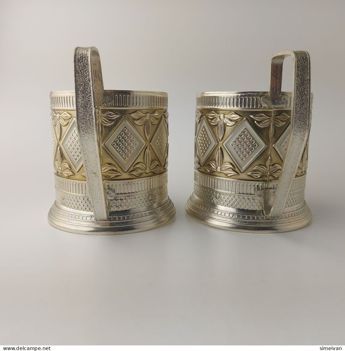 Vintage Soviet Russian Set Of 2 Podstakannik Tea Cup Holders USSR #5537 - Tassen