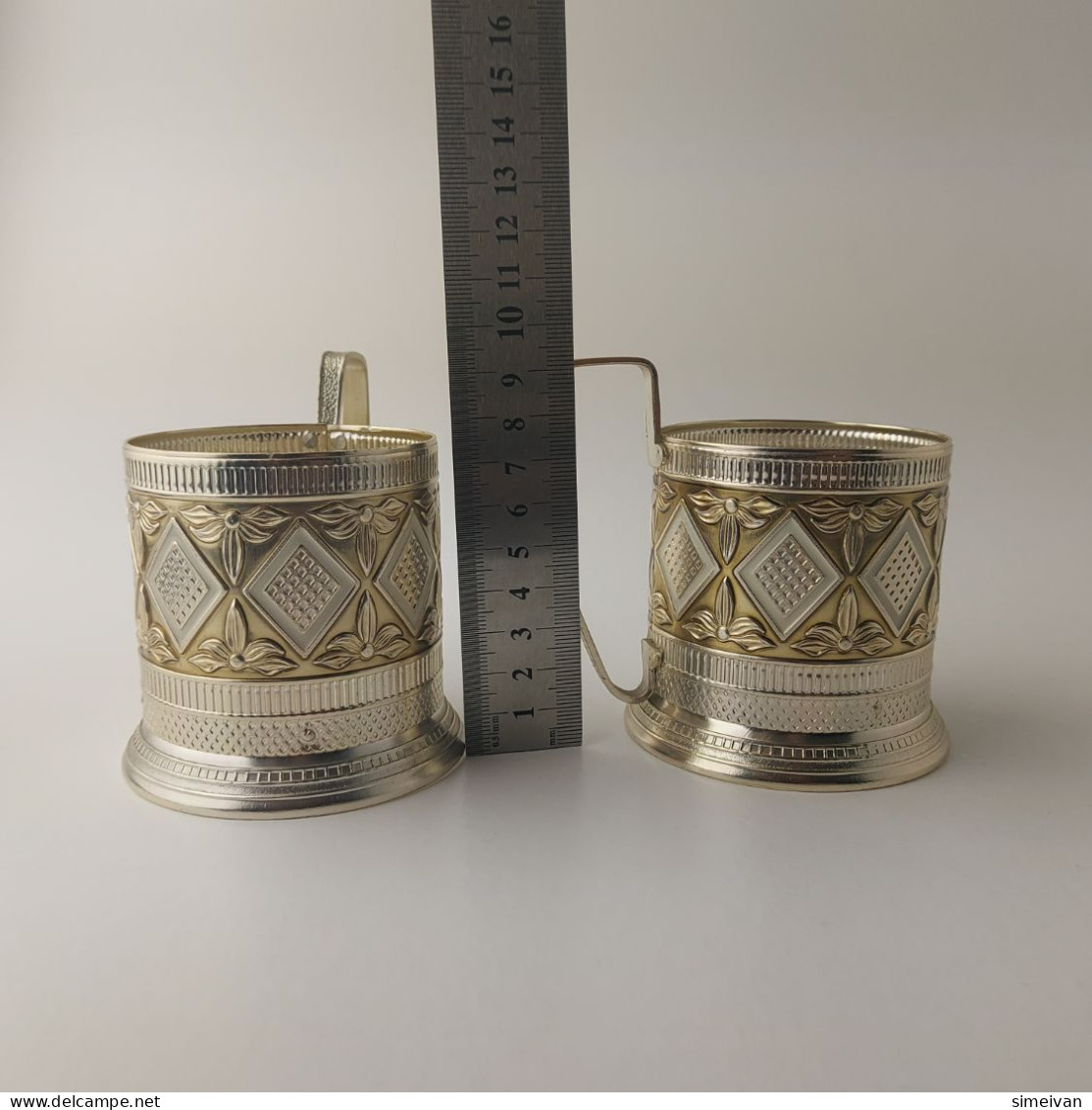 Vintage Soviet Russian Set of 2 Podstakannik Tea Cup Holders USSR #5537