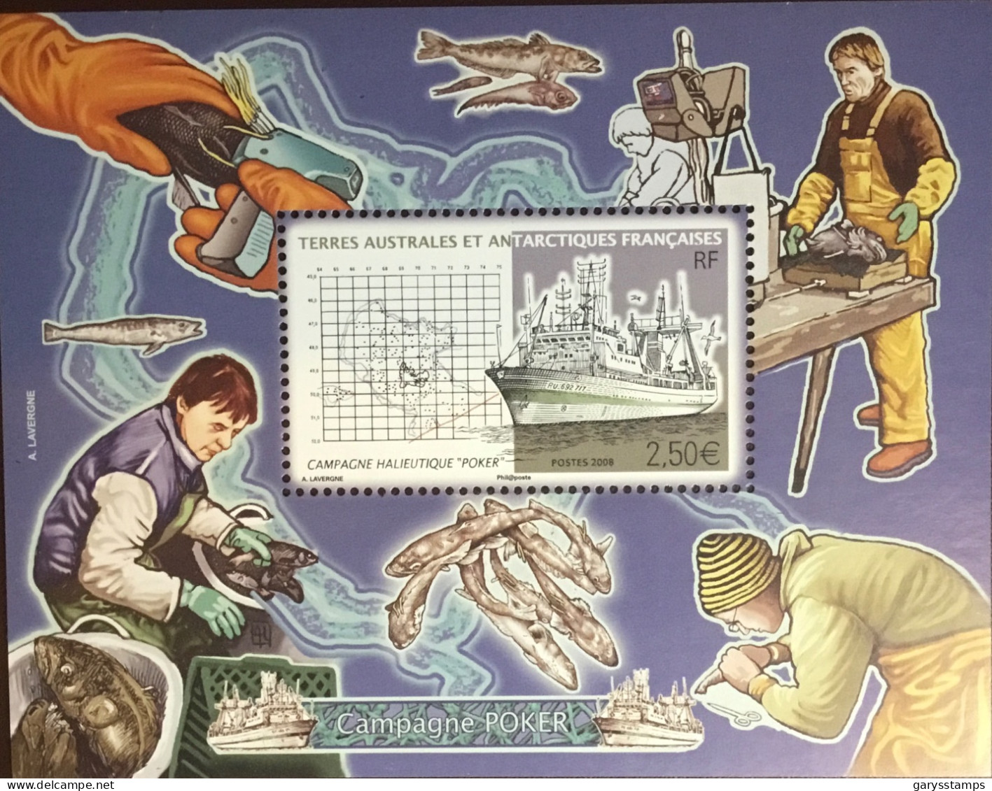 French Antarctic Territory TAAF 2008 POKER Fisheries Program Minisheet MNH - Unused Stamps