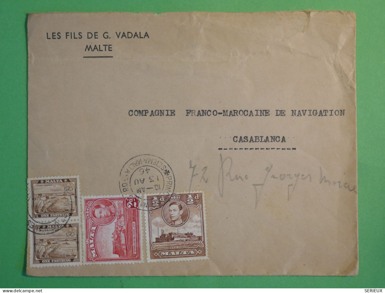 DN9 MALTA BELLE   LETTRE DEST. RARE  1946 SLIEMA A  CAS MAROC  + + AFF.  INTERESSANT++ - Malte (...-1964)