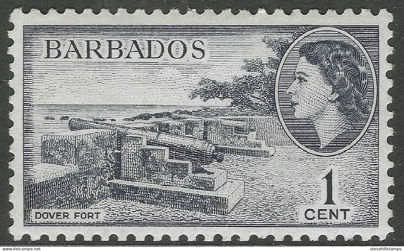 Barbados. 1953-61 QEII. Script CA W/M. 1c MH. SG 289. M4088 - Barbados (...-1966)