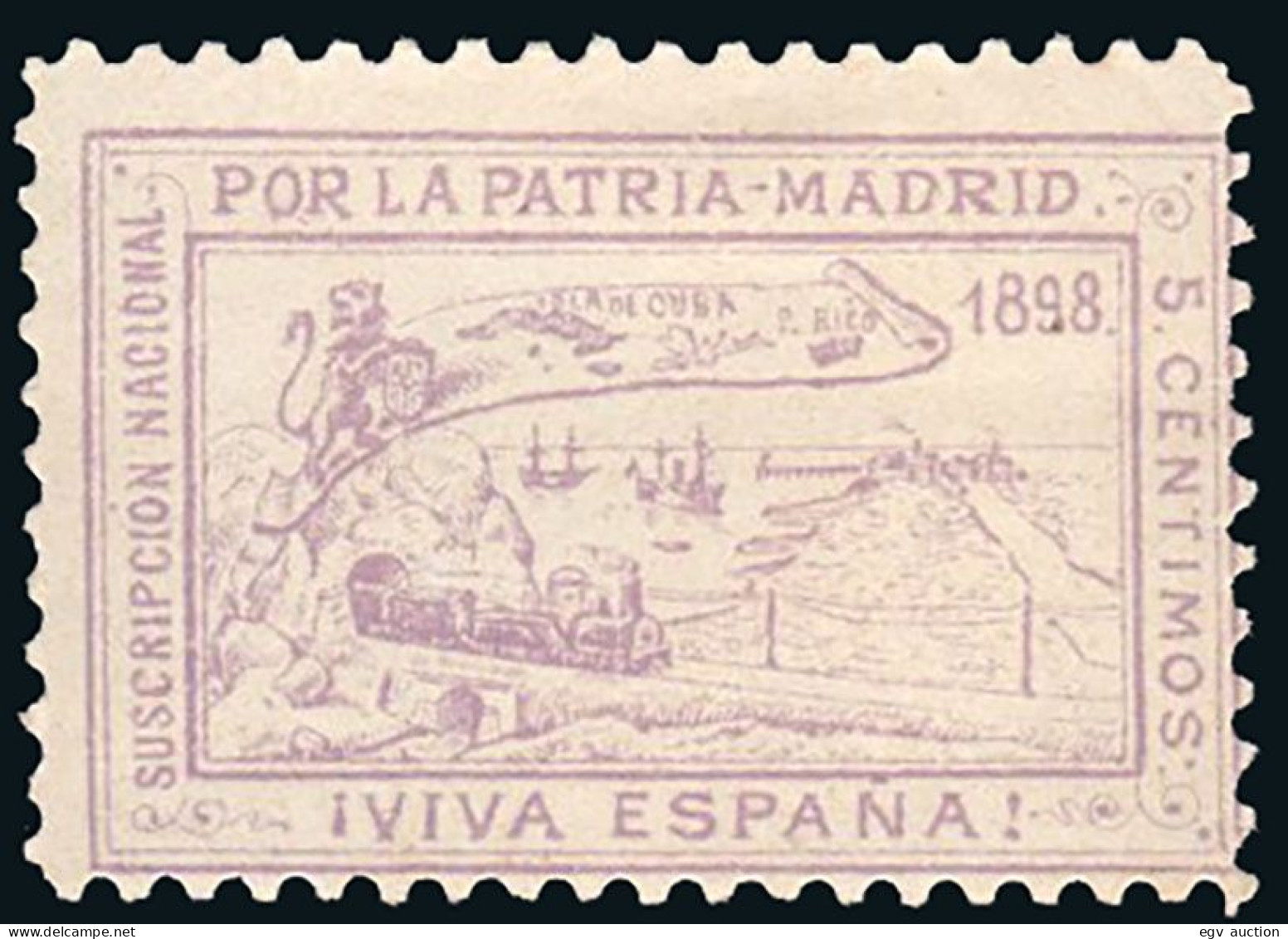 Madrid - Viñetas - 1898 - Patriótica "5 Cts. Suscripción Nacional - Por La Patria - Madrid" - Ongebruikt