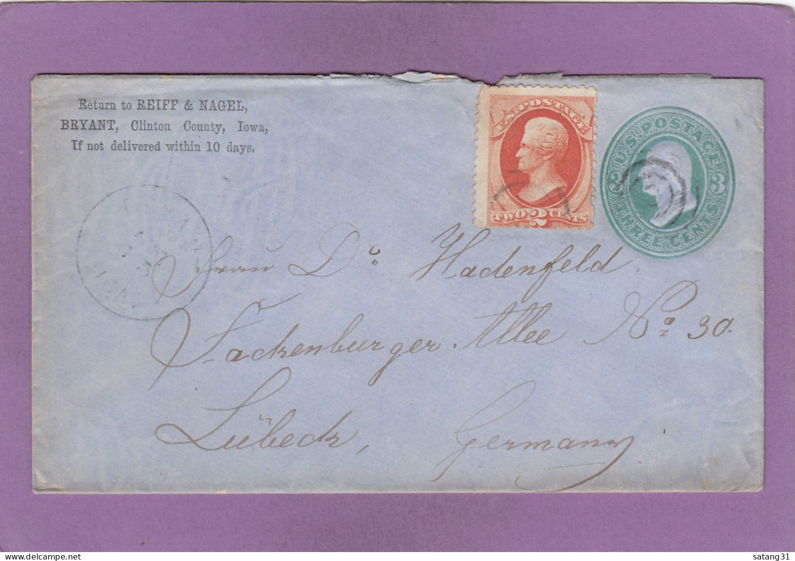 LETTRE DE BRYANT POUR LUBECK,ALLEMAGNE. CACHET "NEW YORK - BRITISH TRANSIT". - Lettres & Documents