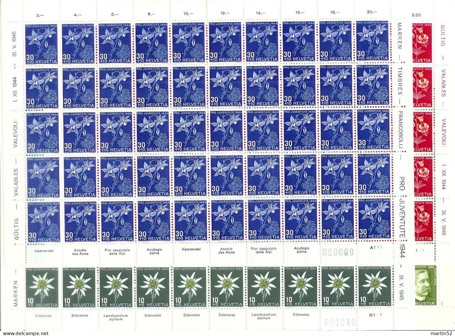 Schweiz Suisse Pro Juventute 1944: Zu WI 109-112 Mi 439-442 Yv 399-402 Bogenset Marken Sind ** MNH (SBK 2017 CHF 505.00) - Nuevos