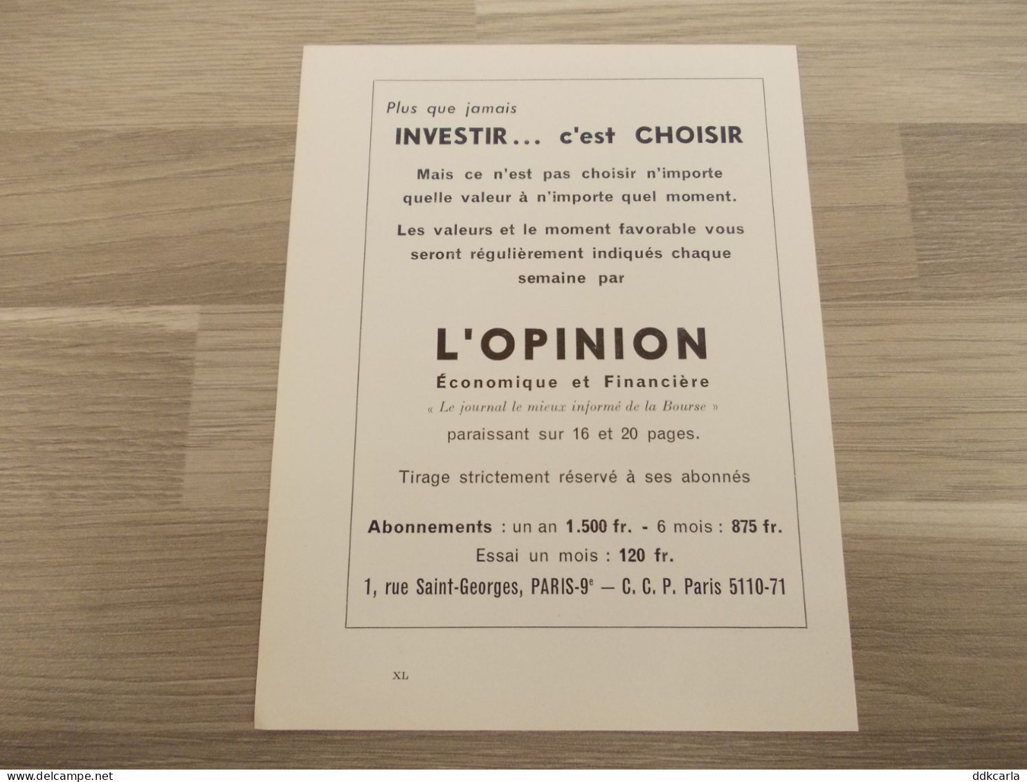 Reclame Advertentie Uit Oud Tijdschrift 1957 - L'Opinion Economique Et Financière - Publicités