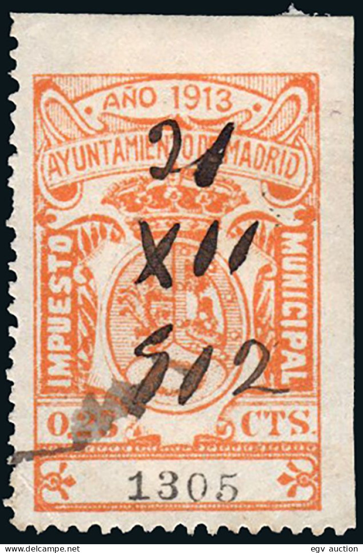 Madrid - Viñetas - 1913 - O S/Cat - "25 Cts. Impuesto Municipal - Ayuntamiento Madrid" - Unused Stamps