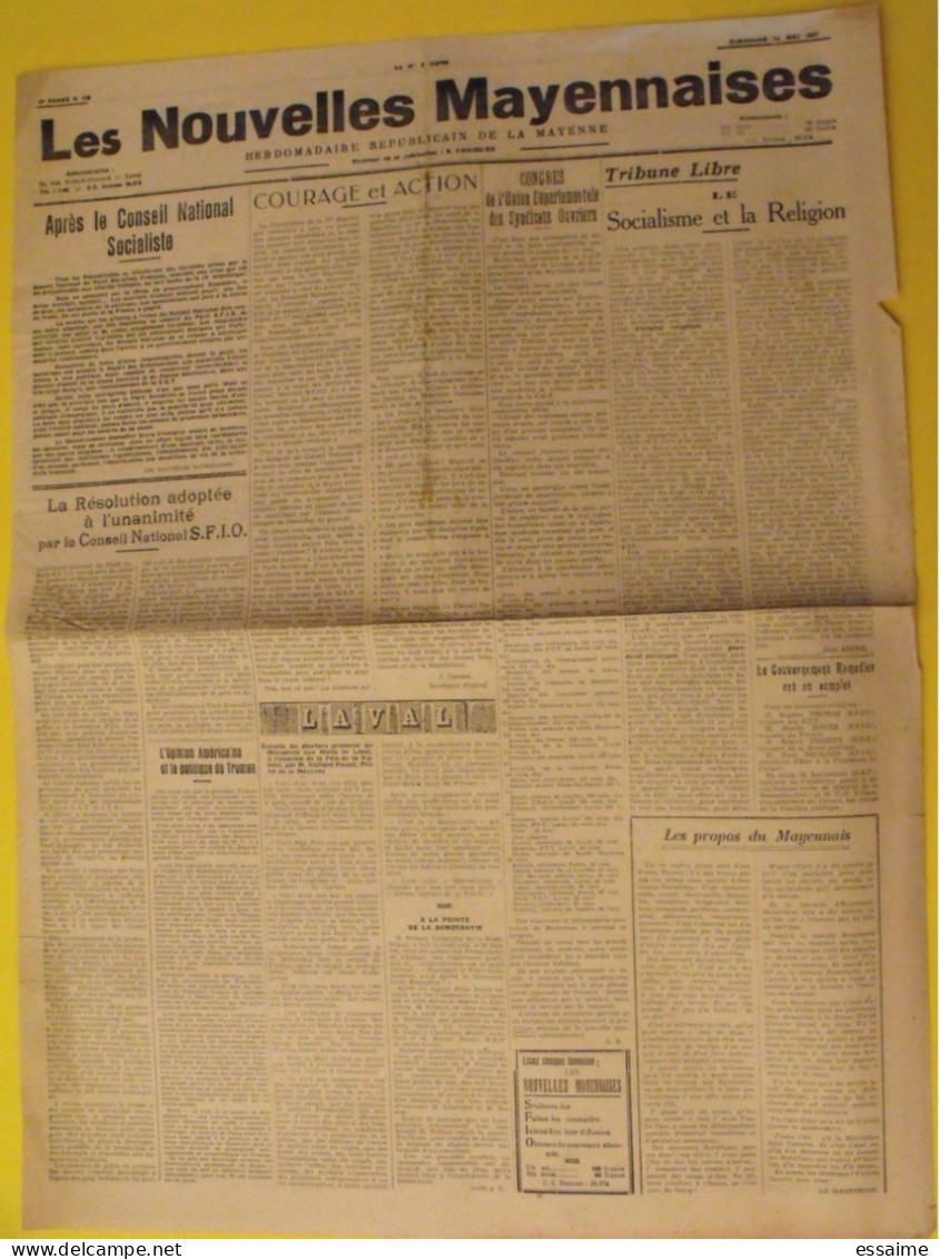 Hebdo Les Nouvelles Mayennaises. Chateau-Gontier Laval. N° 136 Du 19 Mai 1947. Lhuissier Beuneux SFIO Truman  Ramadier - Pays De Loire