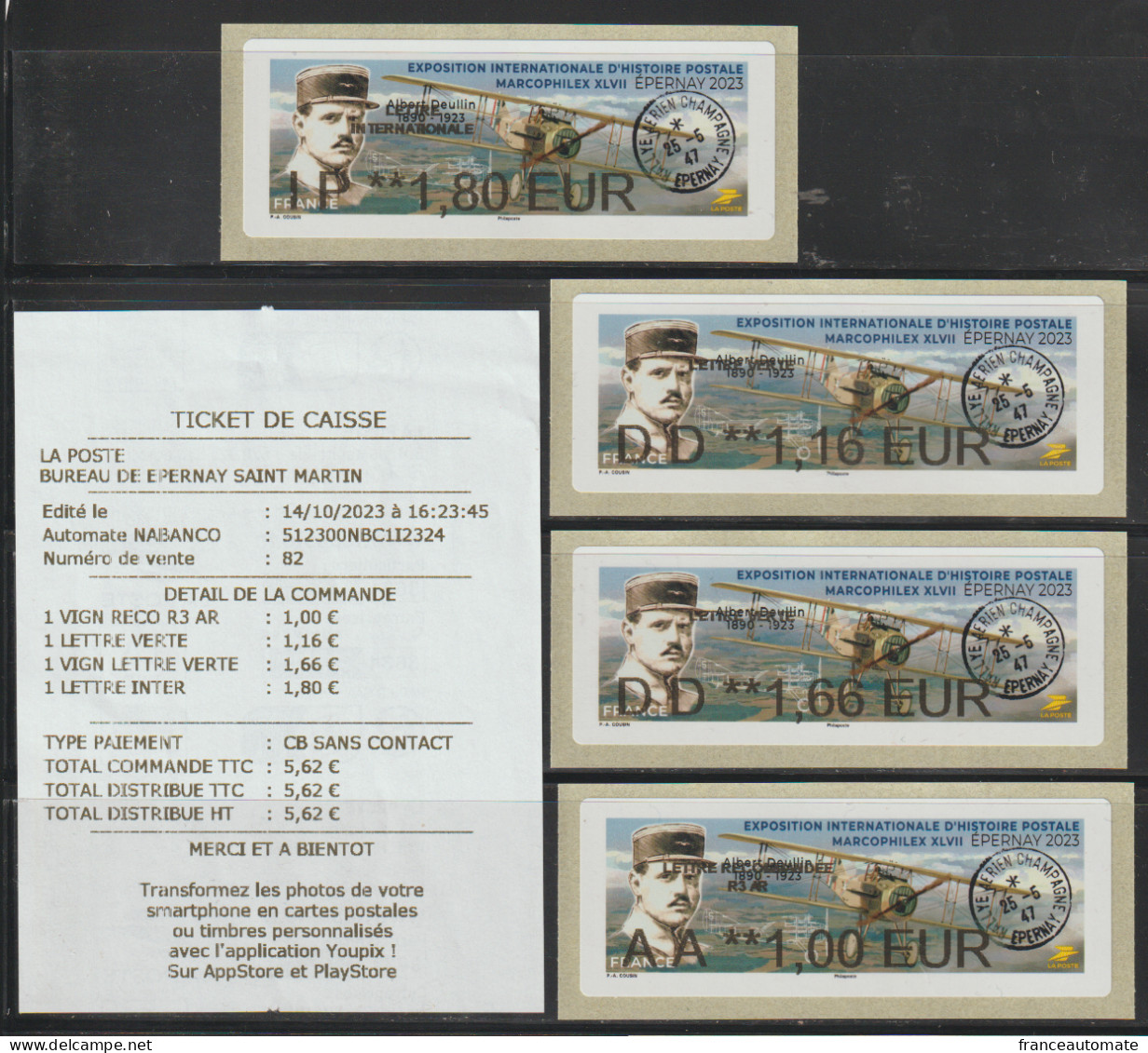 4 Atms, Nabanco, DD 1.16€, IP 1.80€,  AA LR 3 AR, Minimum Bridé DD 1.00€. MARCOPHILEX XLVII Du 14/10/2023 à Epernay. - 2010-... Illustrated Franking Labels