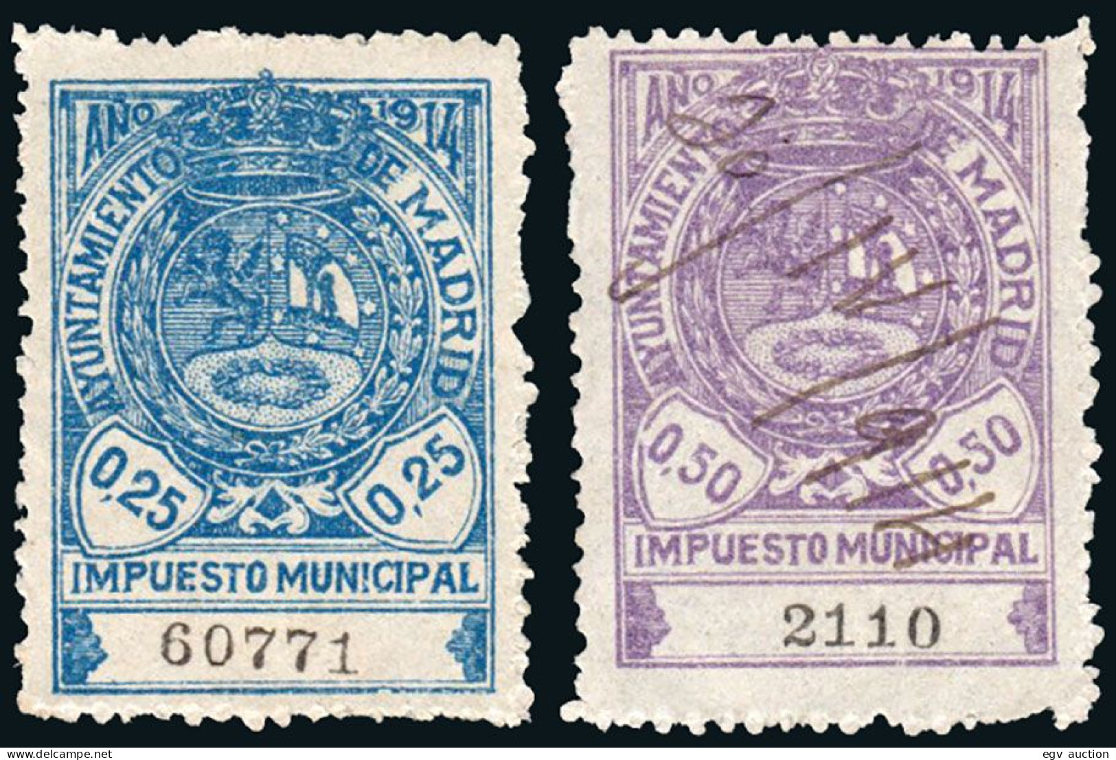 Madrid - Viñetas - 1914 - O S/Cat - 2 Valores "Ayuntamiento Madrid - Impuesto Municipal" - Neufs