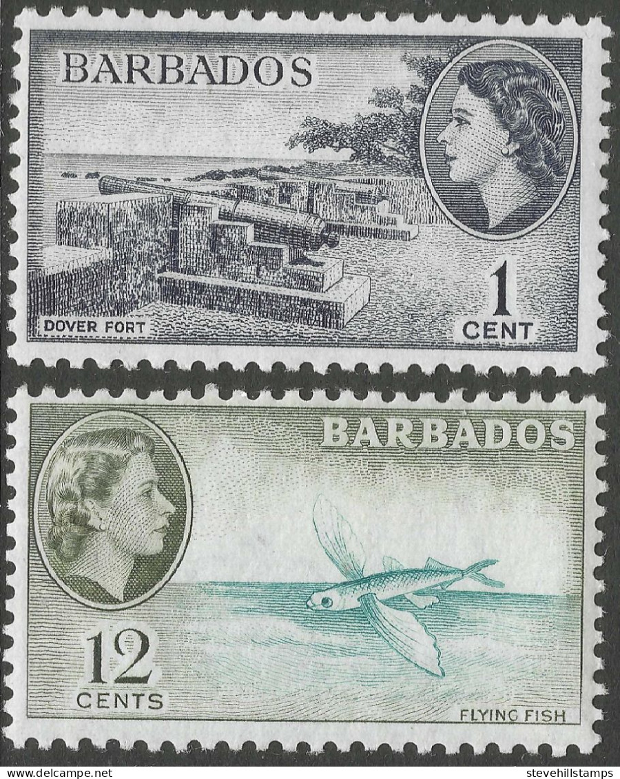 Barbados. 1964-65 QEII. Block CA W/M. 1c, 12c MH. SG 312, 315. M4089 - Barbades (...-1966)