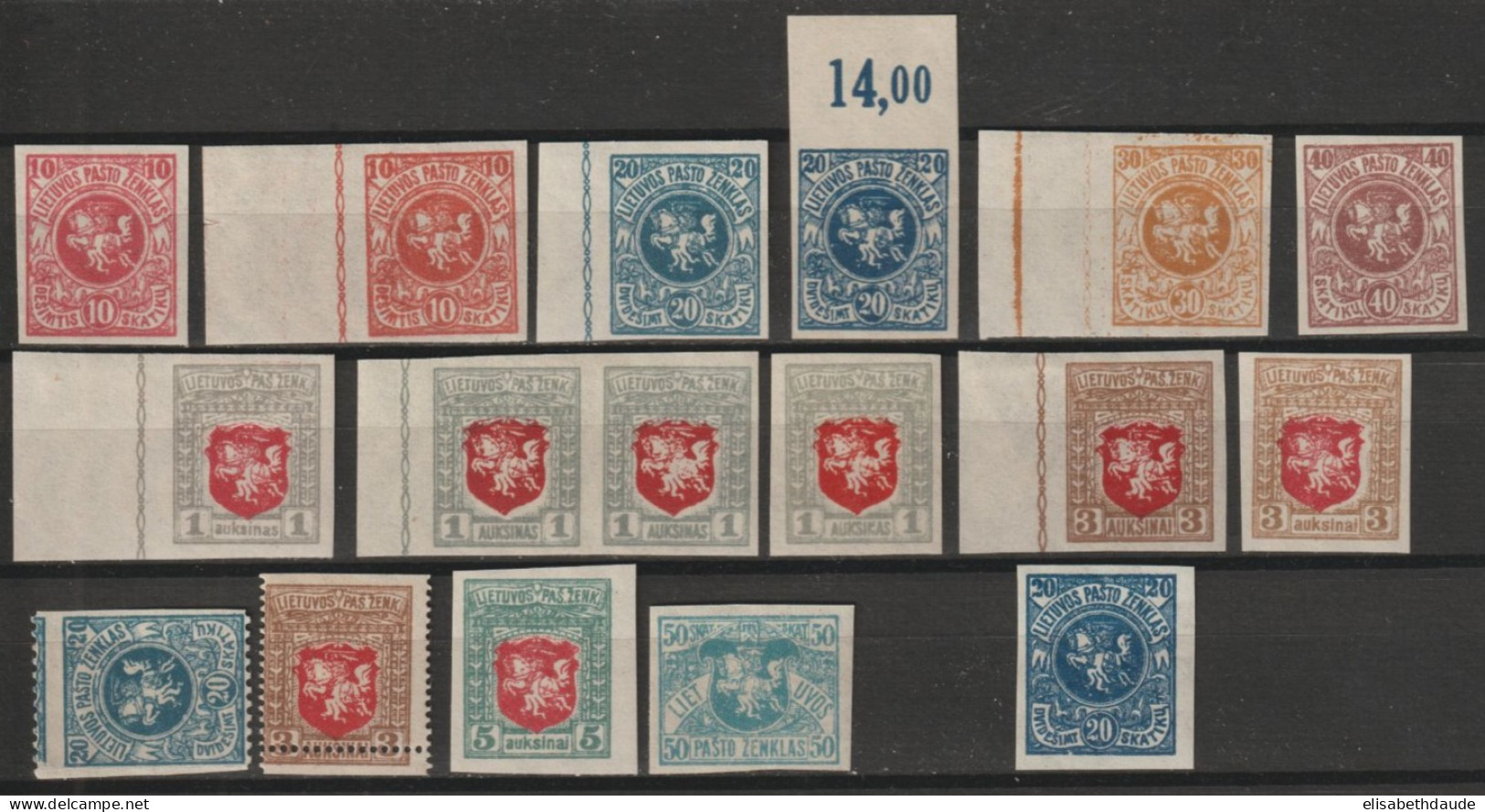 1919 - LITUANIE - PETIT LOT NON DENTELES ! + 2 VARIETES DE PIQUAGES ! ** / * MNH / MH - Lituania