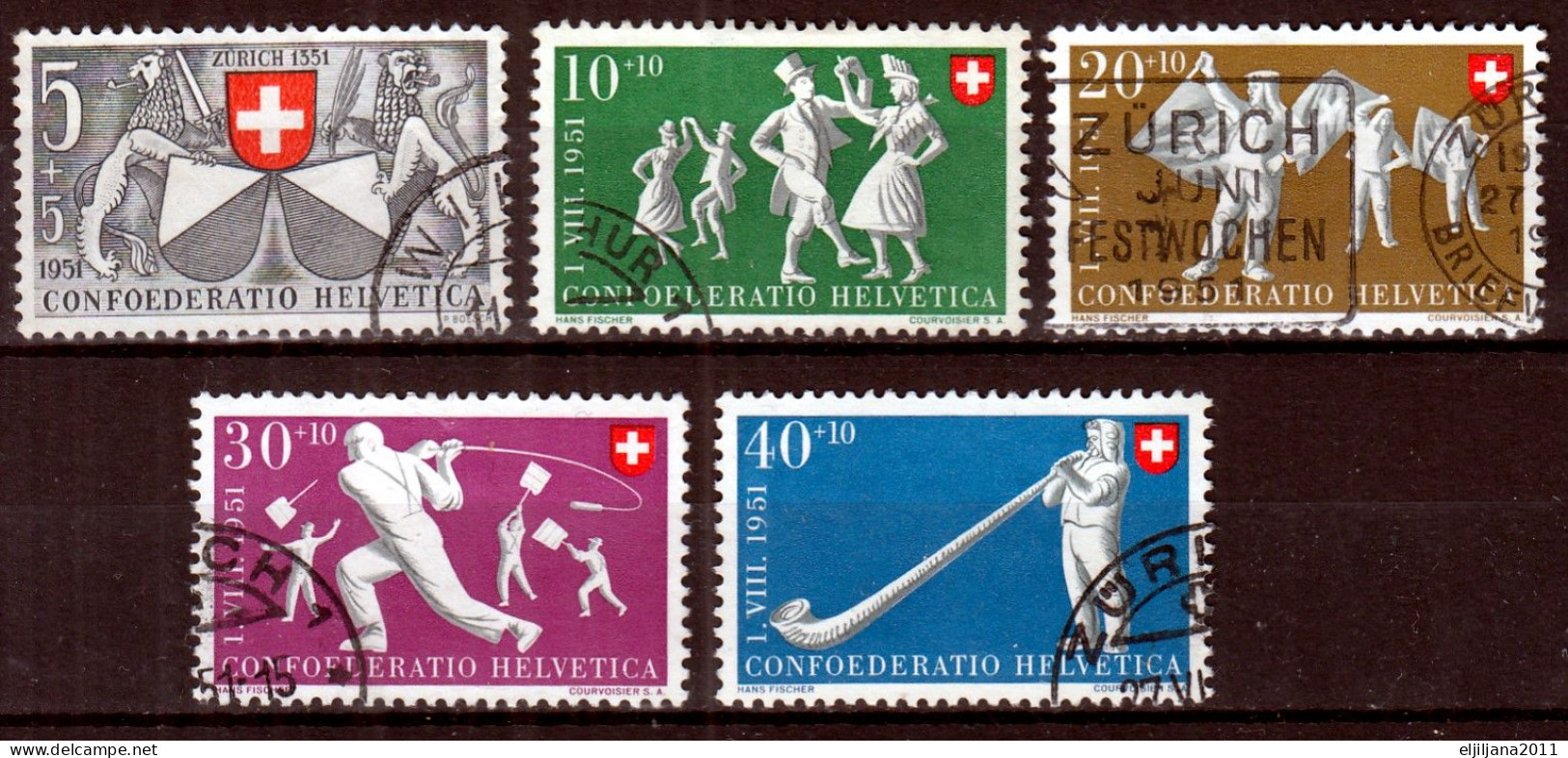 Switzerland / Helvetia / Schweiz / Suisse 1951 ⁕ Pro Patria Mi.555-559 ⁕ 5v Used - Gebraucht