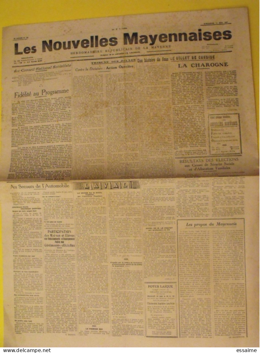 Hebdo Les Nouvelles Mayennaises. Chateau-Gontier Laval. N° 135 Du 11 Mai 1947. Depreux Lhuissier Socialiste - Pays De Loire