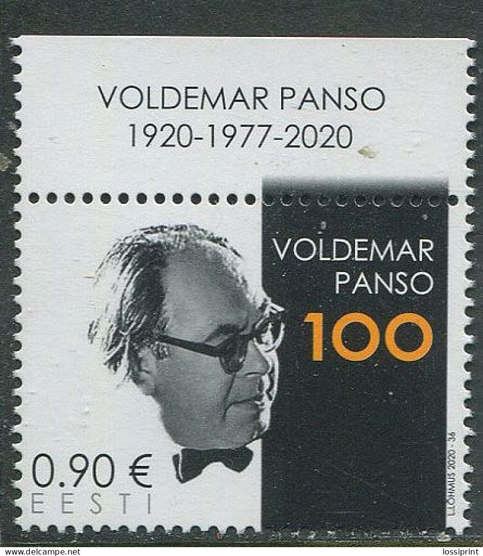 Estonia:Unused Stamp 100 Years From Voldemar Panso Birth, 2020, MNH - Estonie