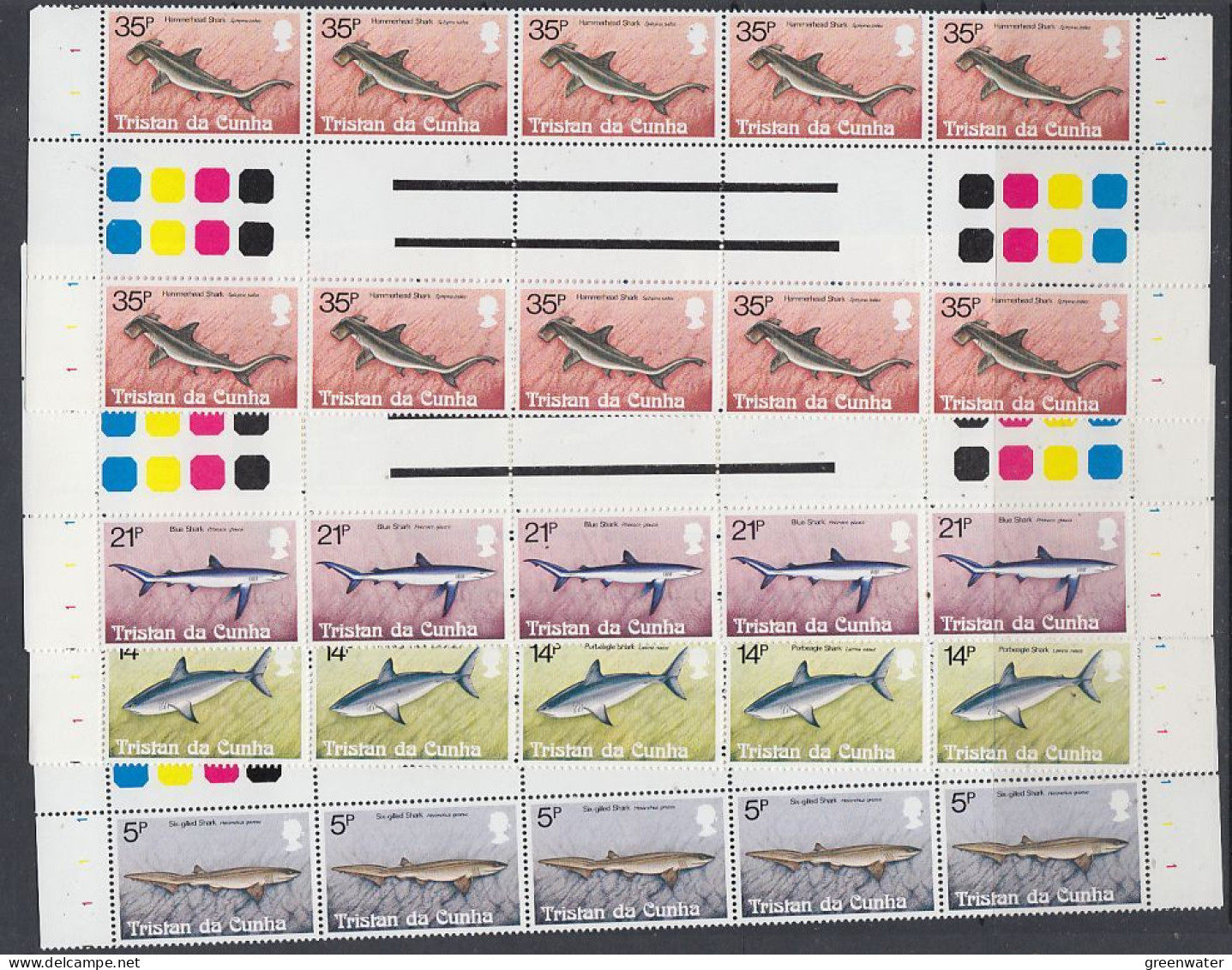 Tristan Da Cunha 1981 Sharks 4v Strip Of 5 Gutter ** Mnh (TDC170) - Tristan Da Cunha