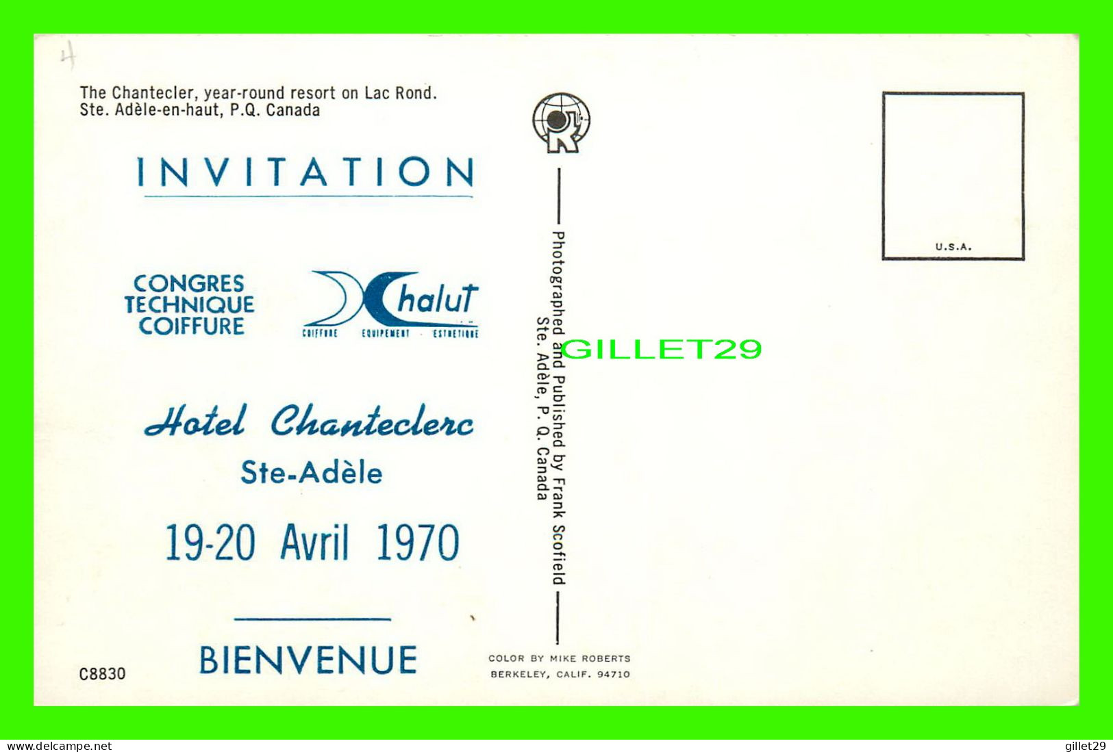 STE-ADÈLE-EN-HAUT, QUÉBEC - HOTEL CHANTECLERC EN 1970 - PUB. BY FRANK SCOFIELD - COLOR MIKE ROBERTS - - Autres & Non Classés
