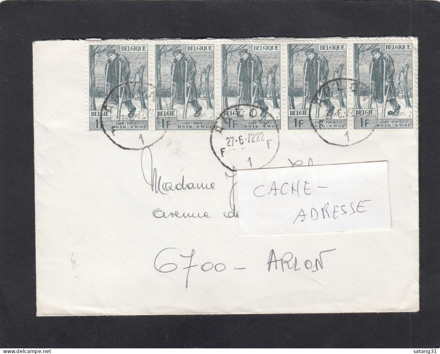 LETTRE AVEC BANDE DE 5 TIMBRES "INVALIDE DE GUERRE",(COB NO 1510). - Behinderungen